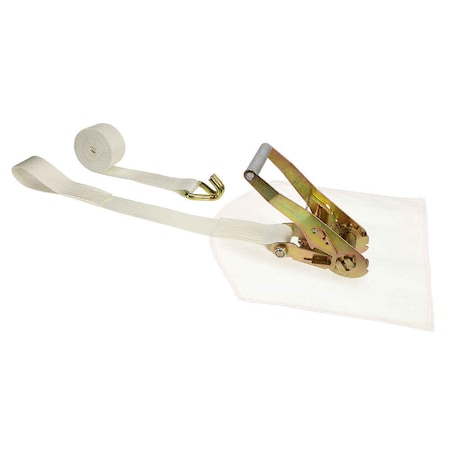 Us Cargo Control 2'' x 15' White Tent Strap w/ Cover, Wire Hook & Sewn Loop 5015SLWH-WHT-WRP